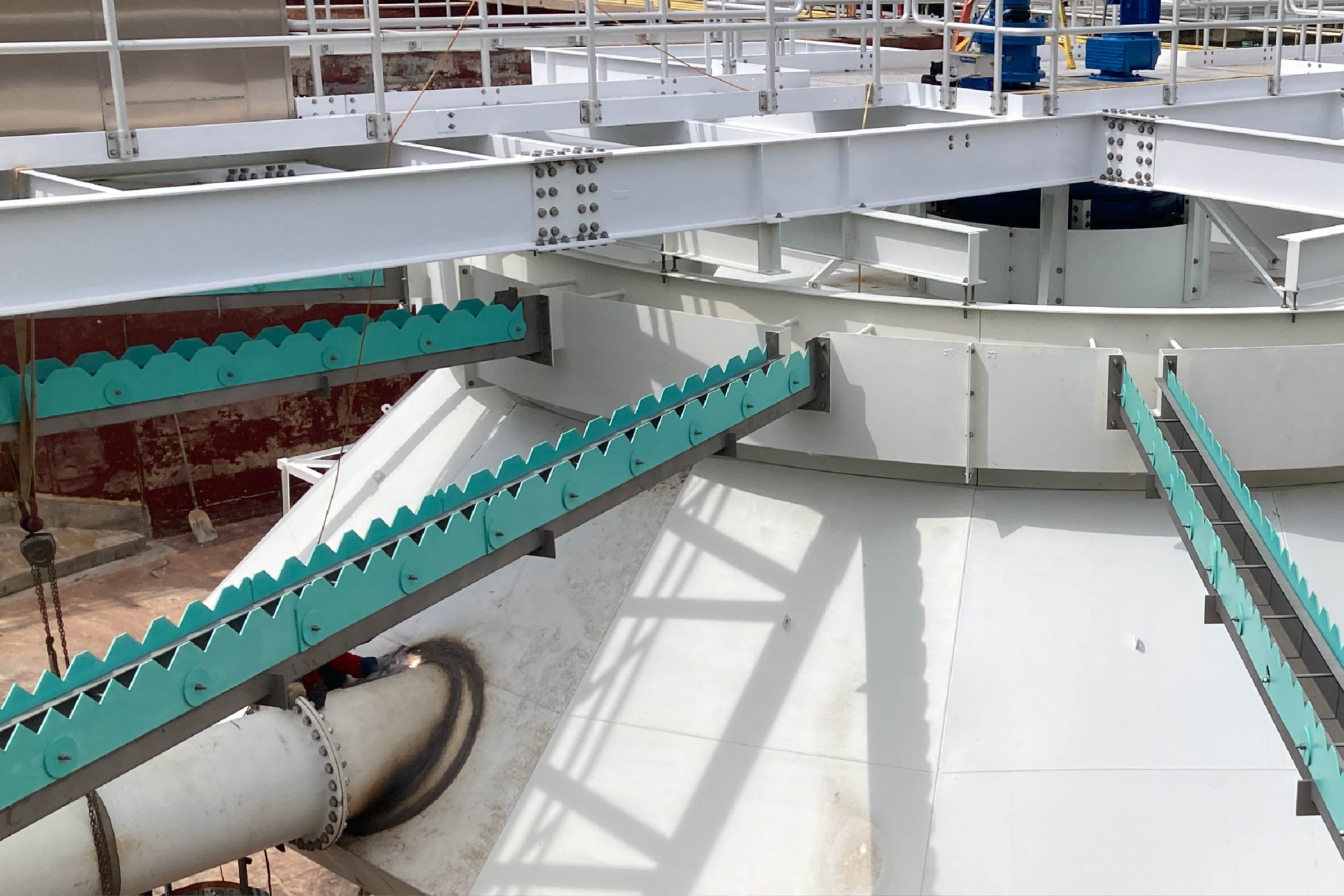 Mechanical work and piping on the clarifier in Primary Basin 2 is nearly complete.
