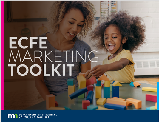 Cover of the marketing toolkit PDF, featuring a mom and preschooler building with blocks