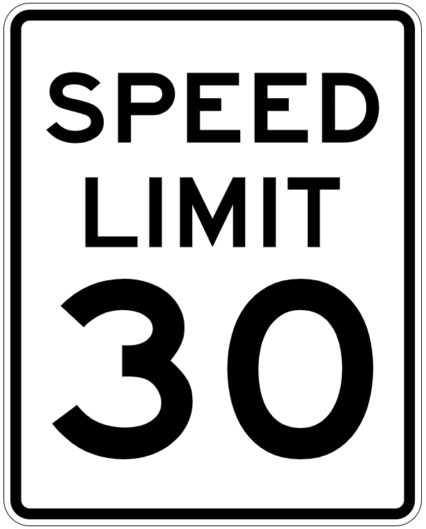 A 30 miles per hour speed limit sign