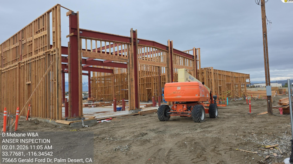 Image of outside of new Fire Station where garage doors will be.