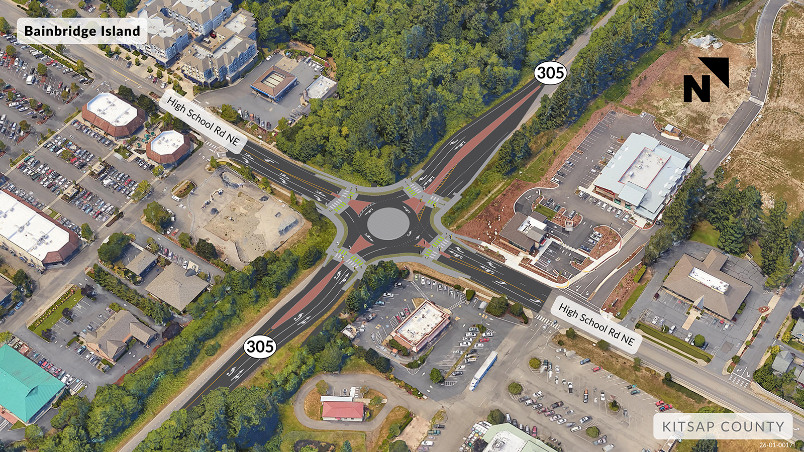 3D view showing the proposed improvements on SR 305 at the High School Road intersection