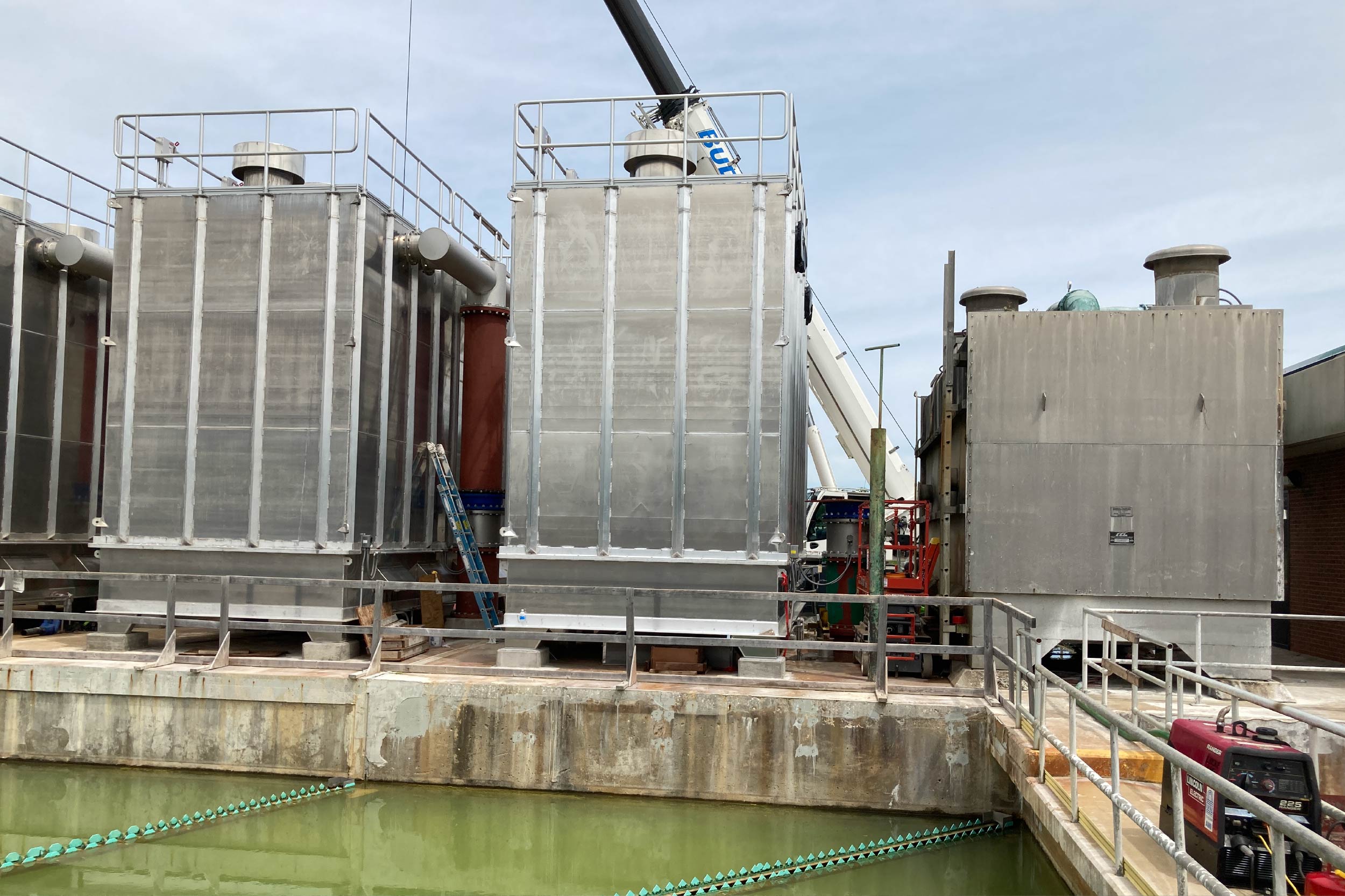 Aerator 2, center, has been set and is ready for mechanics and piping to be installed. Aerator 2, right, will be taken down at the end of June.