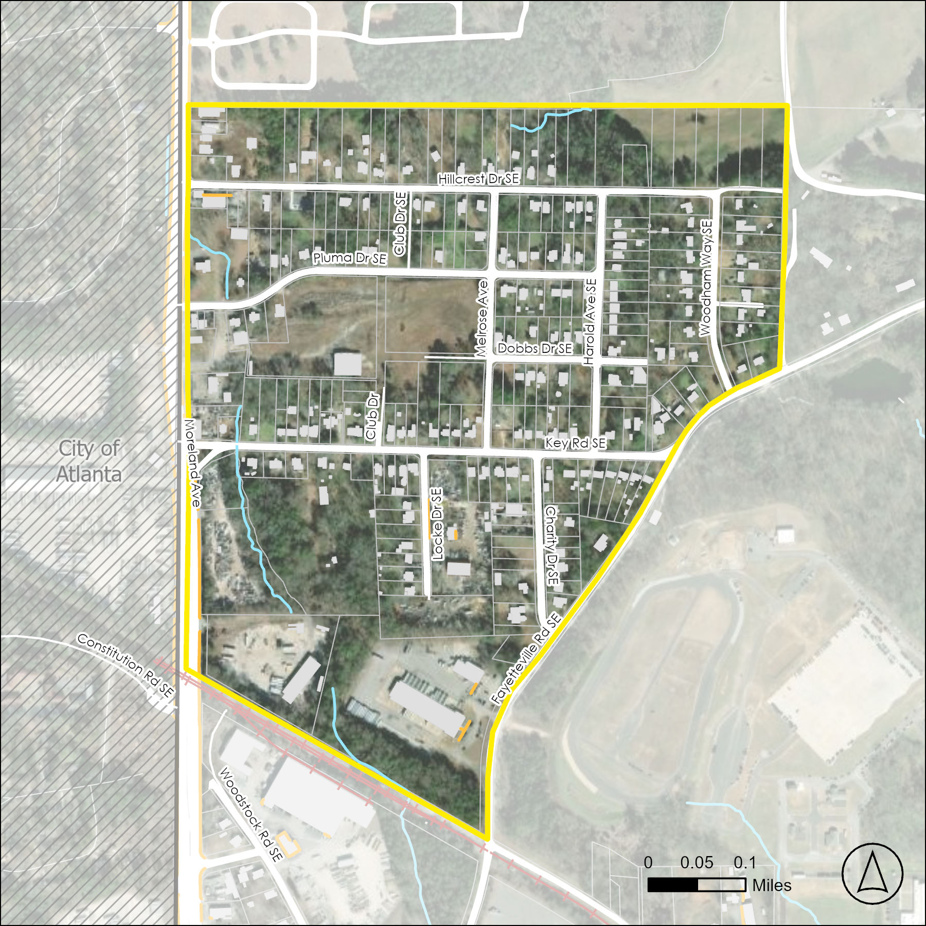 Map of the Starlight Heights boundary area. Between Moreland Ave and Fayetteville Rd SE.