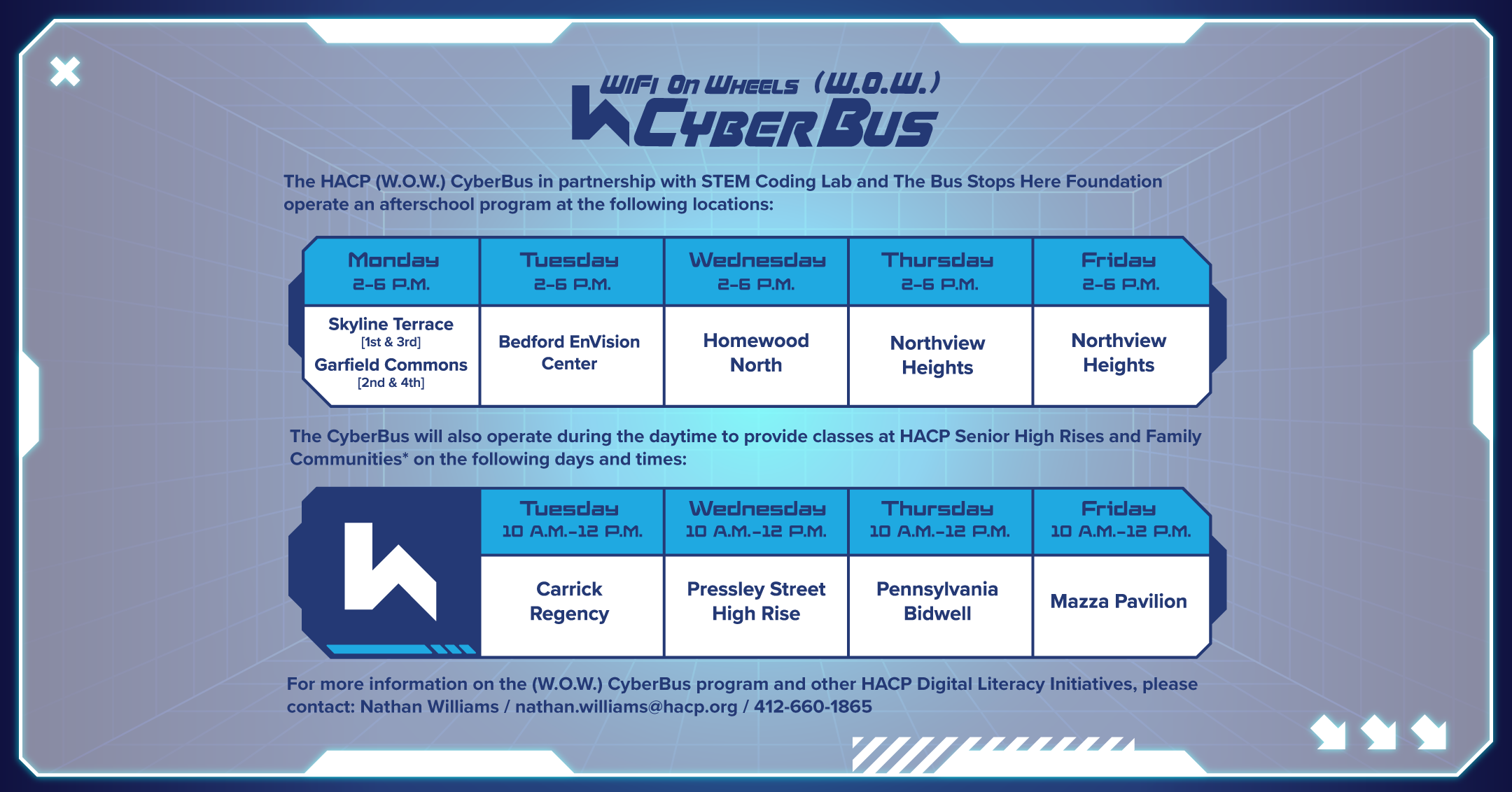 The HACP WiFi On Wheels (W.O.W.) CyberBus Schedule