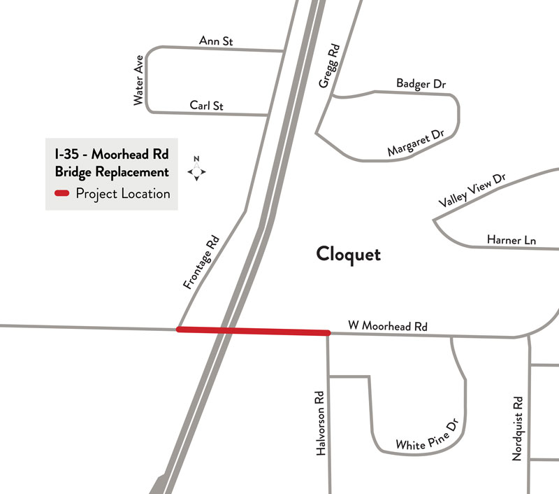 Map showing location of Moorhead Road bridge.