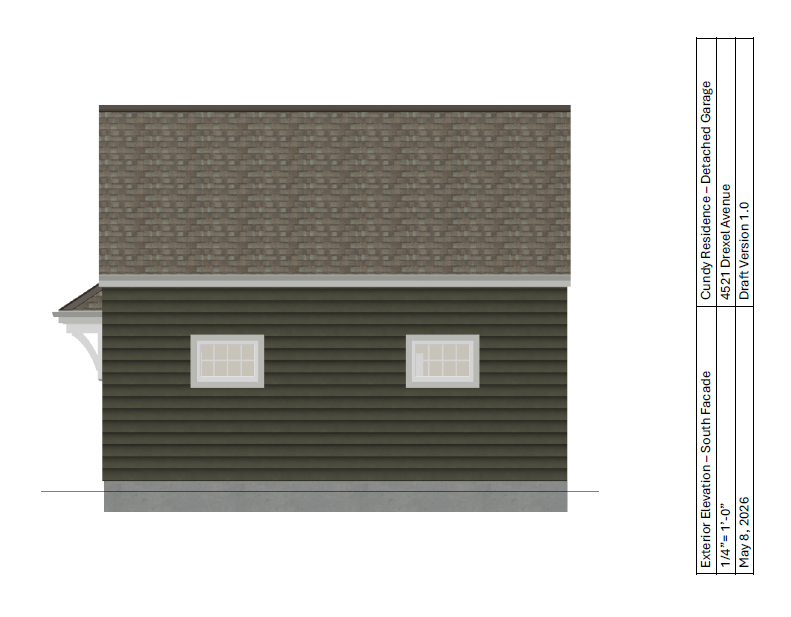 South facade of the proposed garage at 4521 Drexel Ave. 