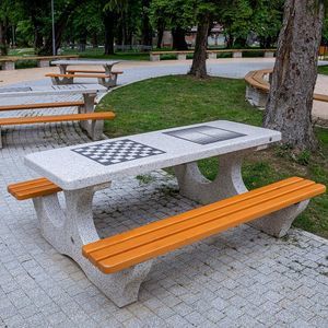 Game Tables (Permanent chess/backgammon boards affixed to picnic tables; players bring their own pieces)