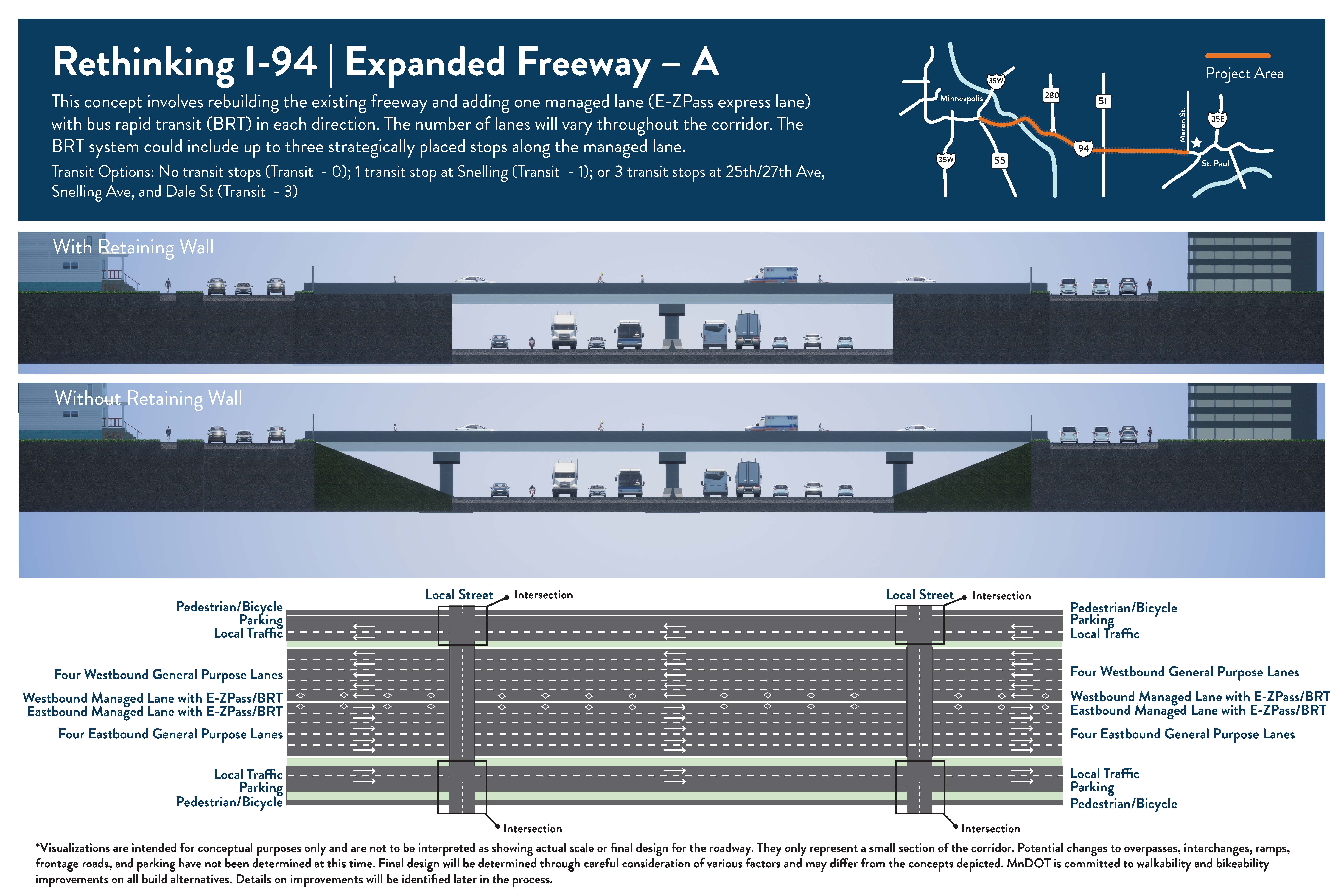 Graphic showing Expanded Freeway A design alternative.