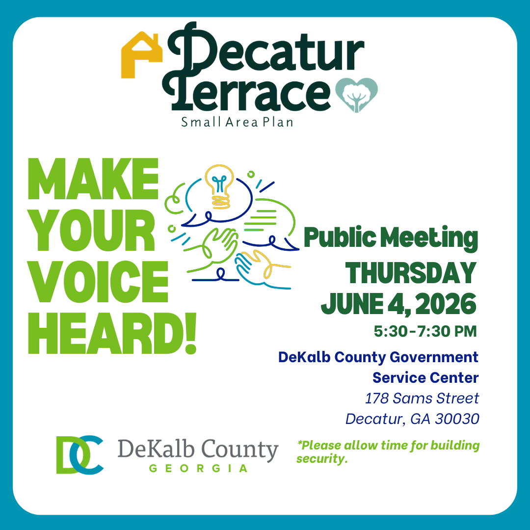 Flyer for Decatur Terrace Public Meeting Thursday June 4, 2026