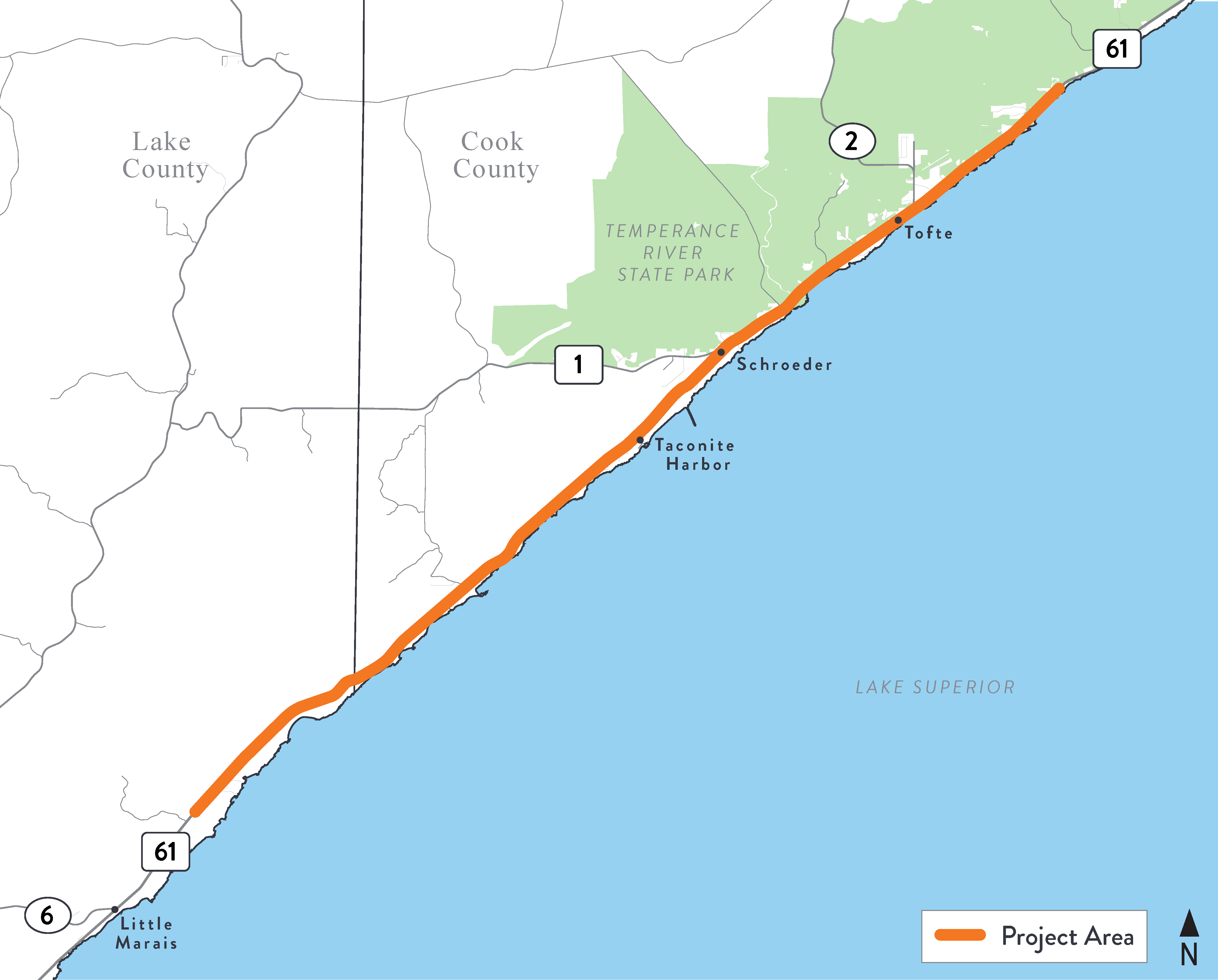 Project map showing Highway 61 study area