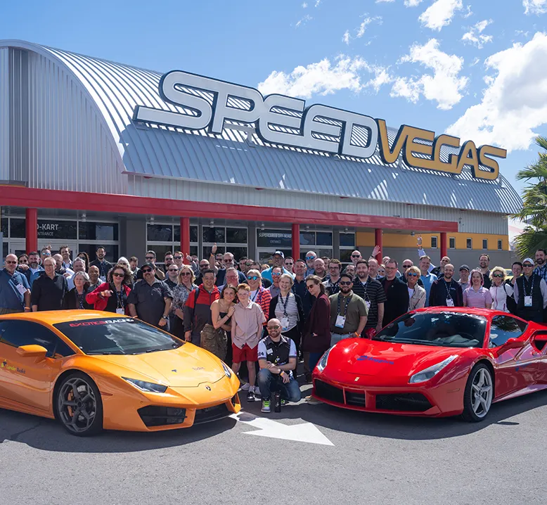Group event at Exotics Racing with exotic cars – host a unique corporate or personal event with our dedicated team.