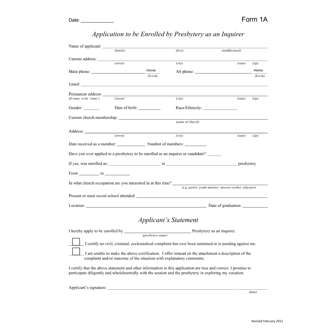 Application to be Enrolled Form 1A