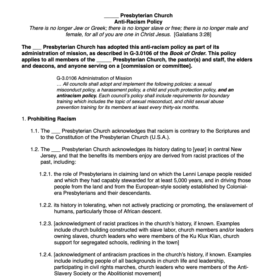 Antiracism Policy Template for Churches