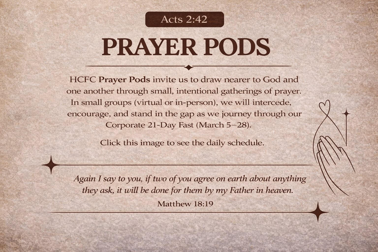 Prayer Pods Schedule