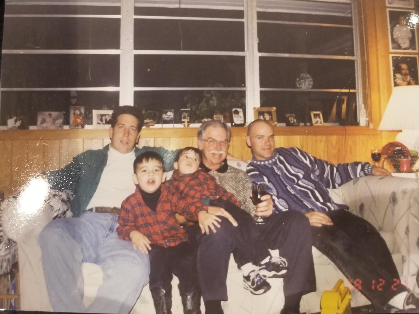 A couch full of handsome guys: Don Long, Nathan, Sam, Gene and Doug Webb