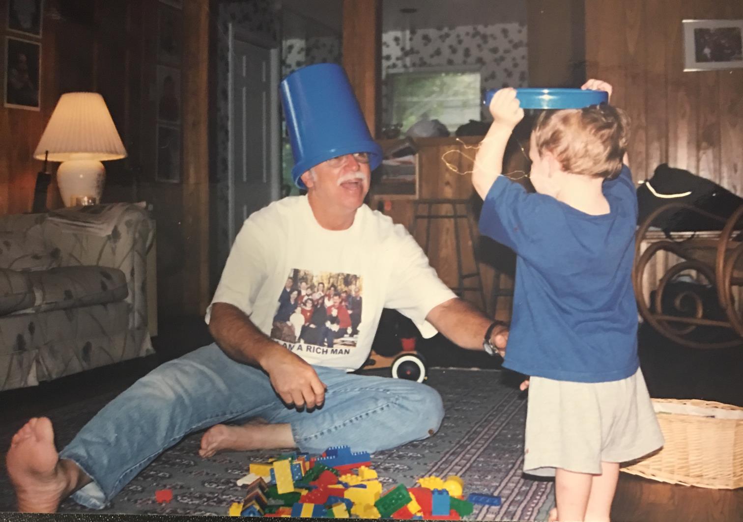 Creative block play!  Papa and his 1 year old grandson, Mason.