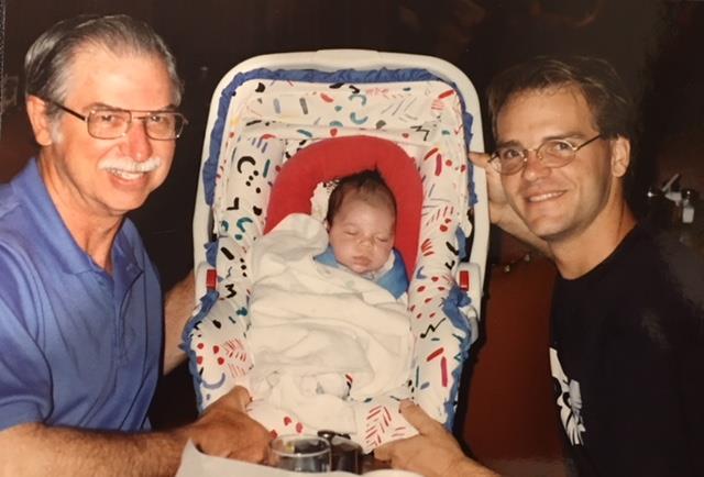 A new GRANDFATHER! Father's Day, June 1993 with Joshua and Doug at Alfred's Deli.