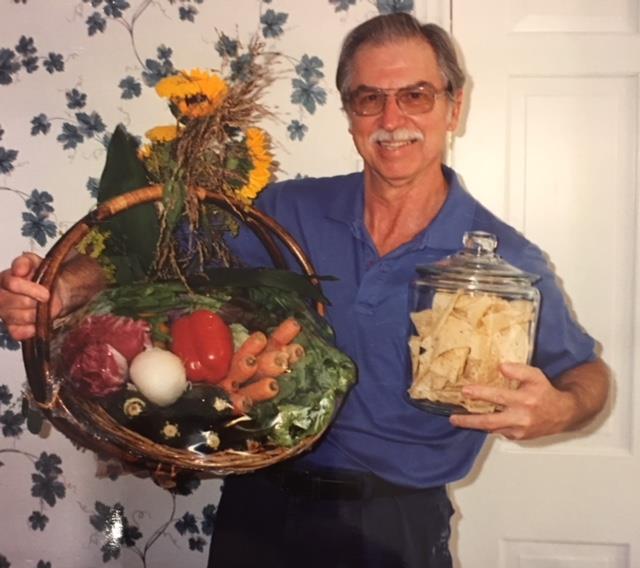 His 54th birthday; veggie basket and the ubiquitous chip jar