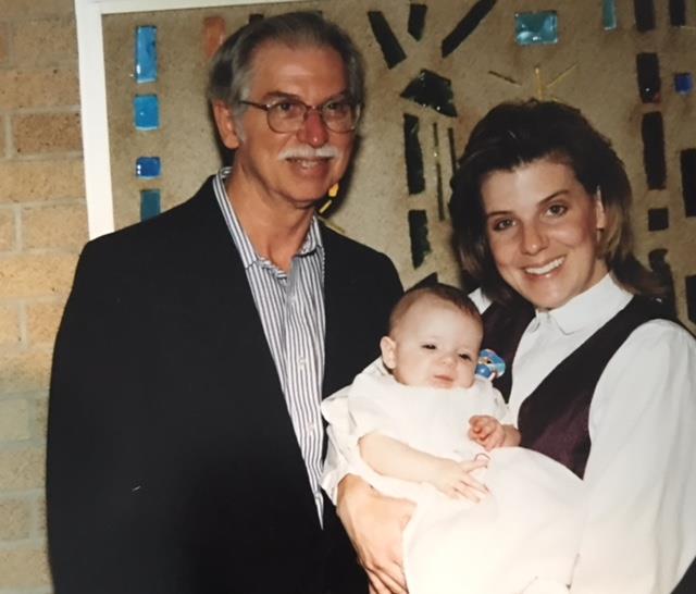 Taylor Cowart's baptism, with Jennifer, January 1998.