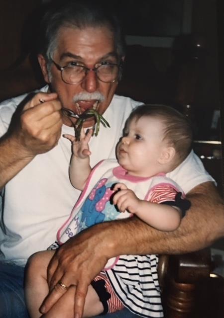 First time Taylor had Chinese spicy french green beans, April 1998
