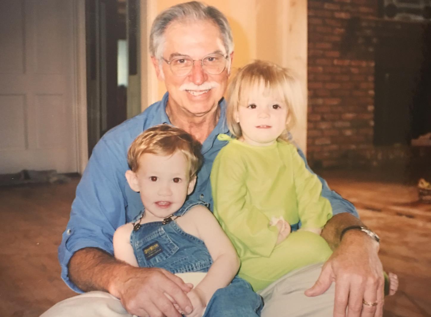 Mason and Taylor with Gene, in the midst of remodeling the family room, 2000