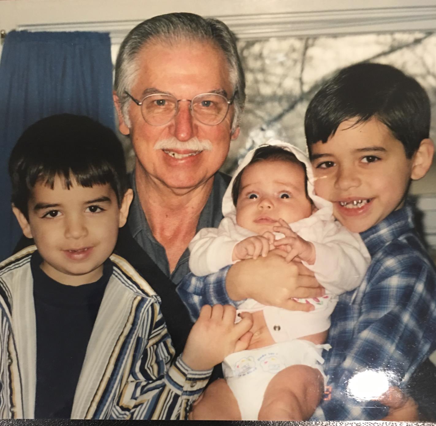 Visiting the Webb family in Illinois: Sam, Dominique and Nathan with Granddaddy, March 2001