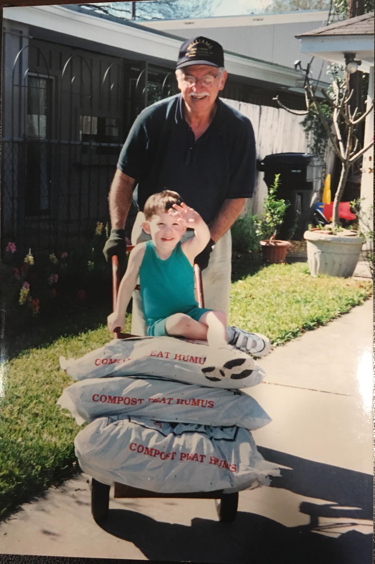 Three bags of compost and a three-year-old grandson, Mason Wright, summer 2001