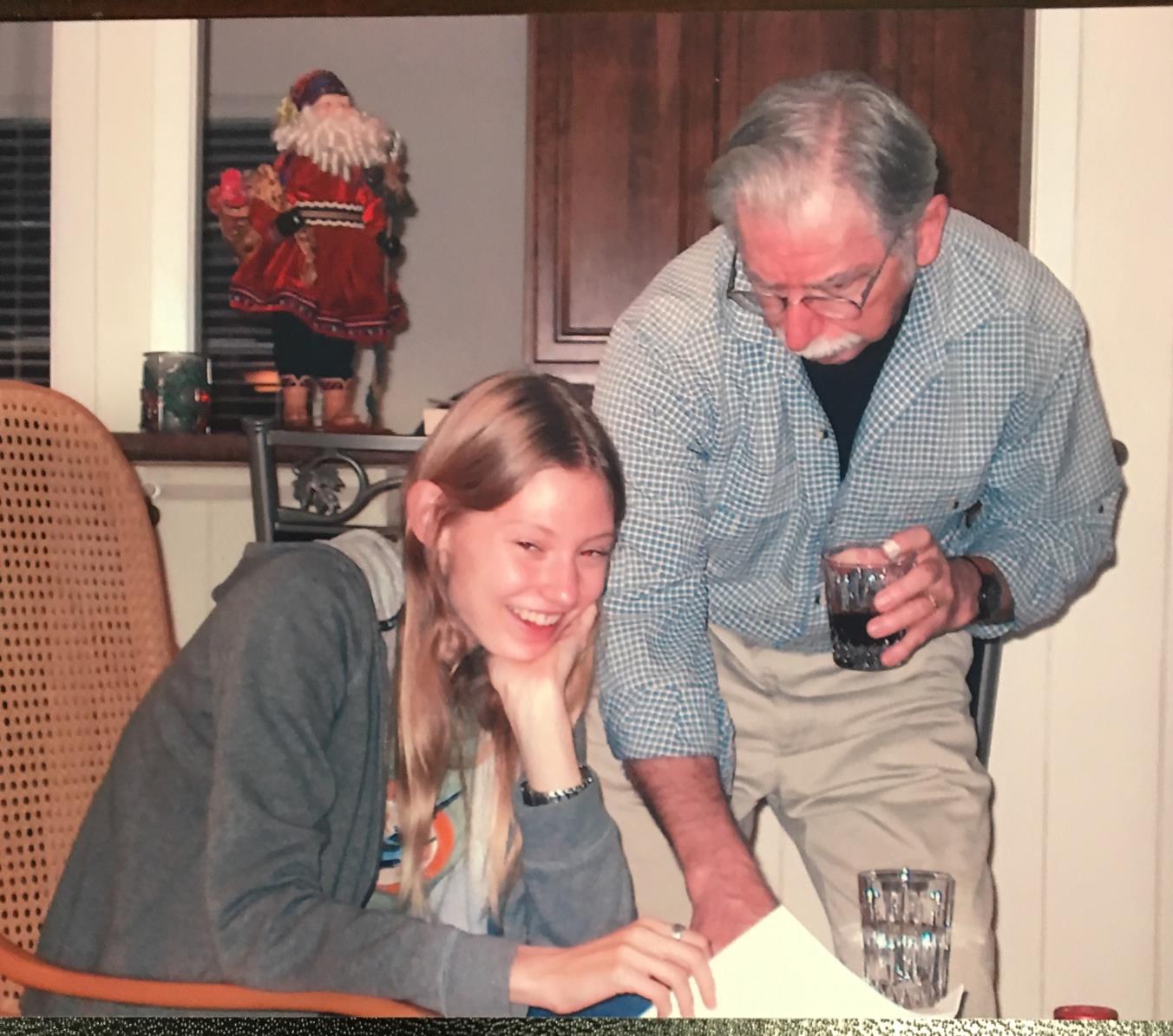 Helping niece Jessica Fox, UT freshman, with an essay. 2004