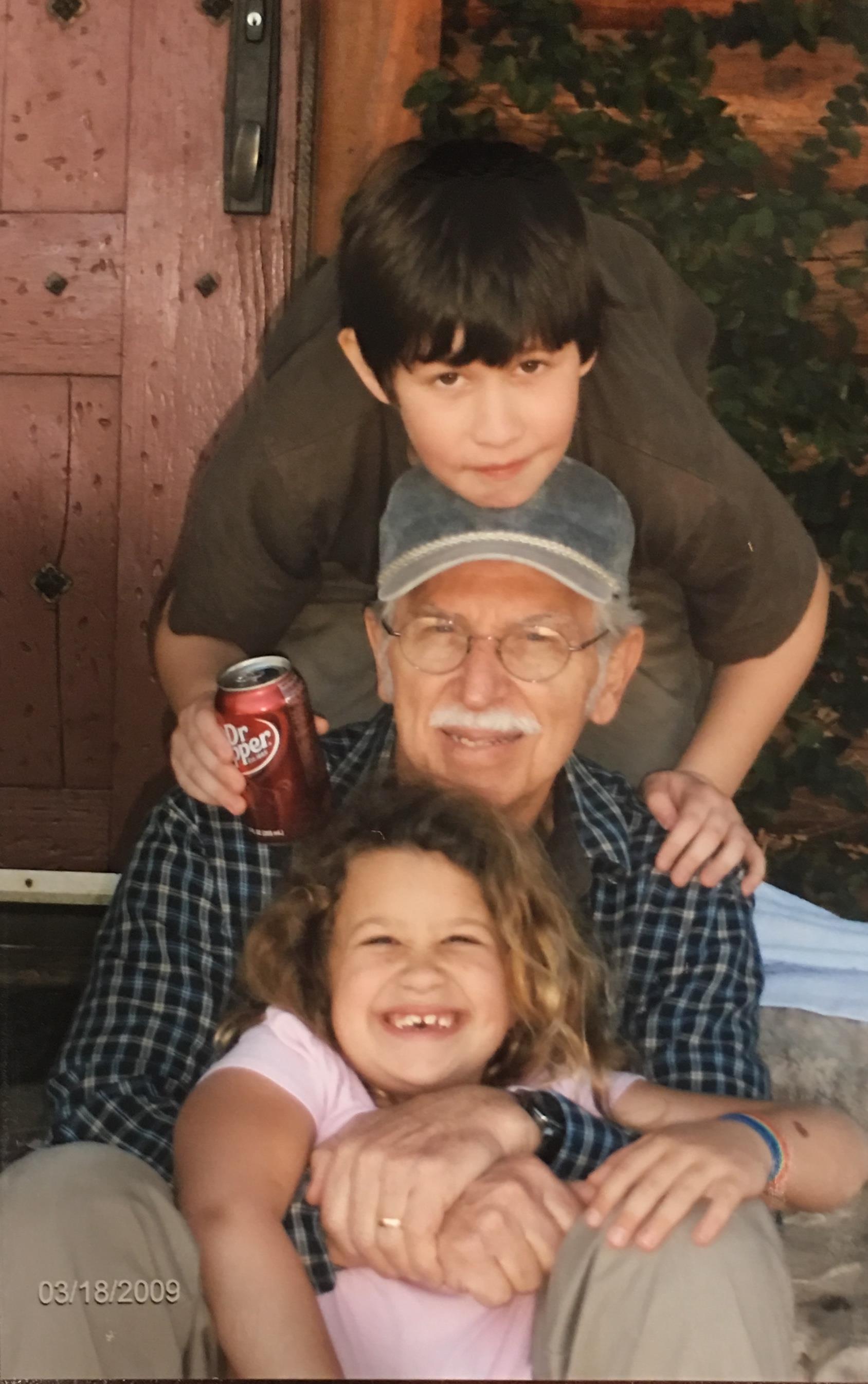 Mason and Rachel with Papa, Marble Falls, spring 2009.