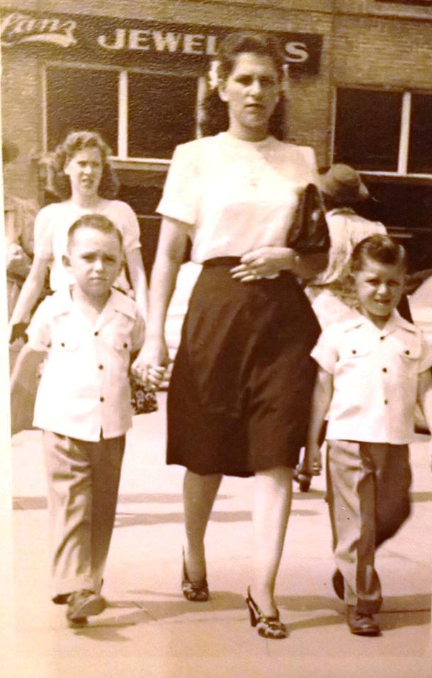 Jo Webb with Frankie, age 7 and Eugene, age 6. 1946 