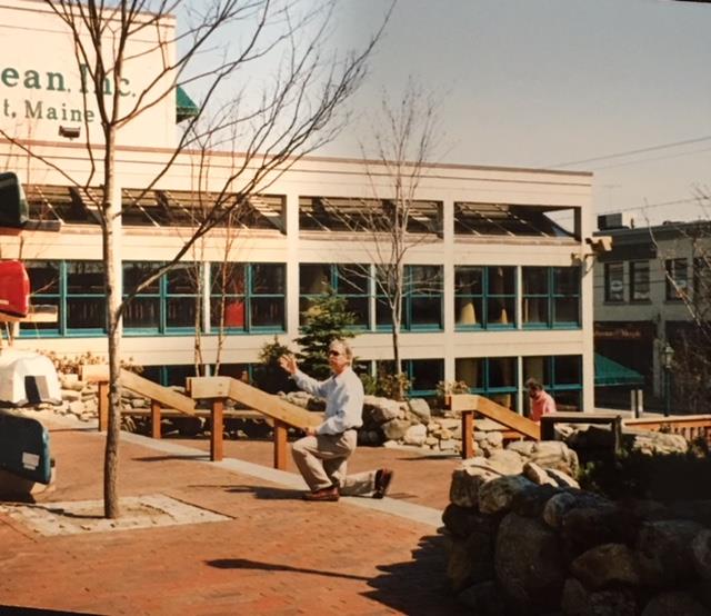 Worshiping on the steps of LL Bean, Freeport, Maine 1990.