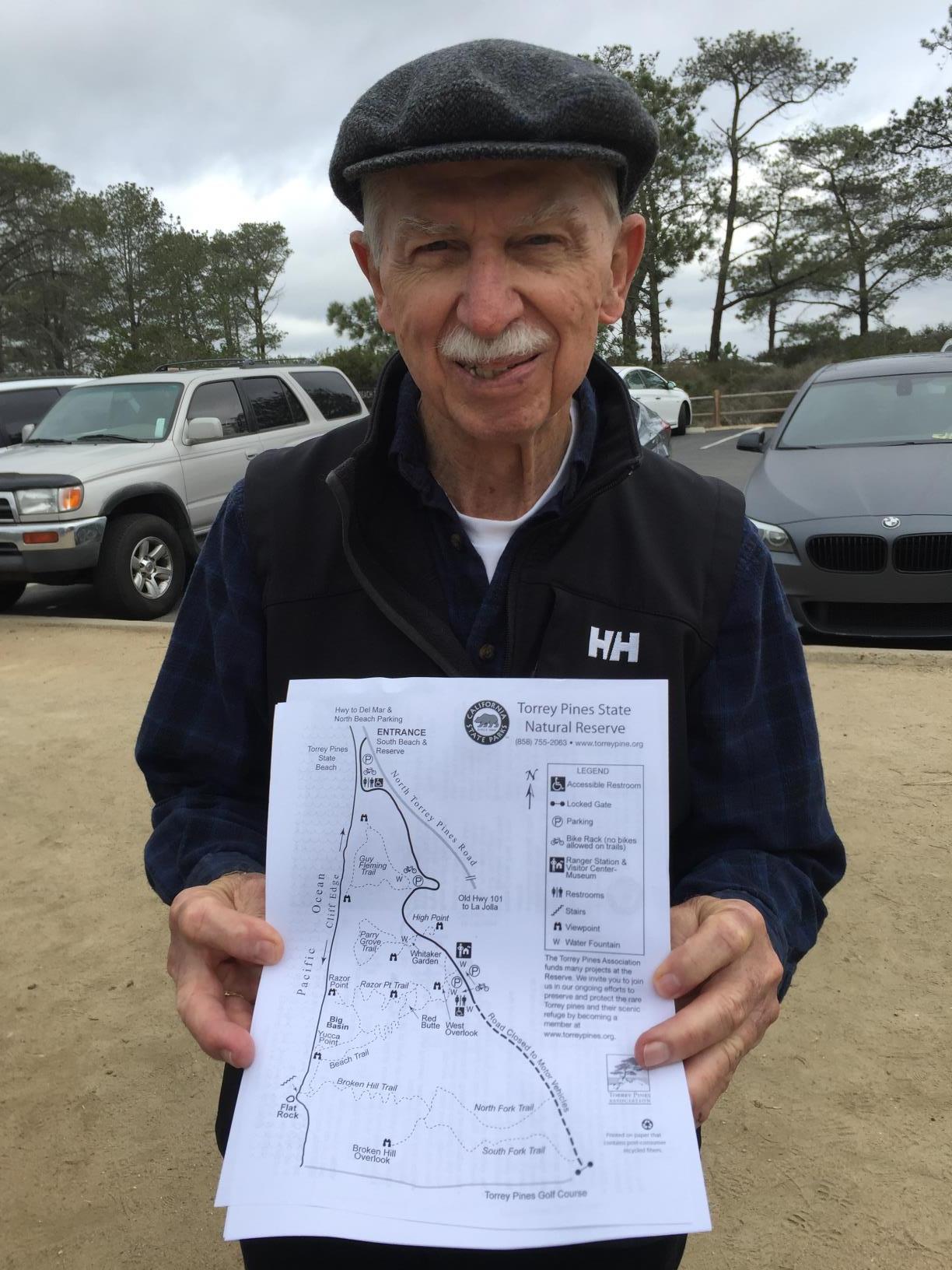 Alzheimer's didn't steal his love of maps! Trail map, Torrey Pines State Park, San Diego, 2015.
