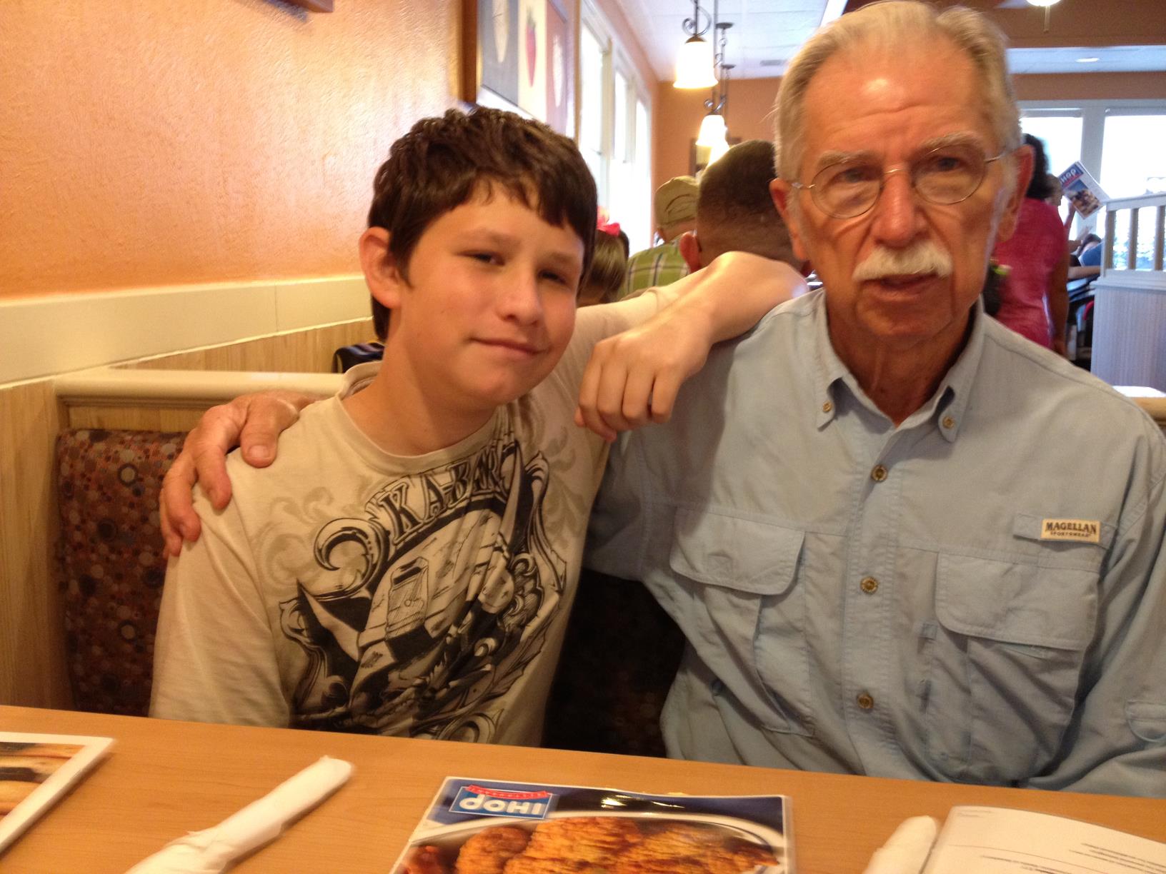 Mason Wright, with his Papa at IHOP.