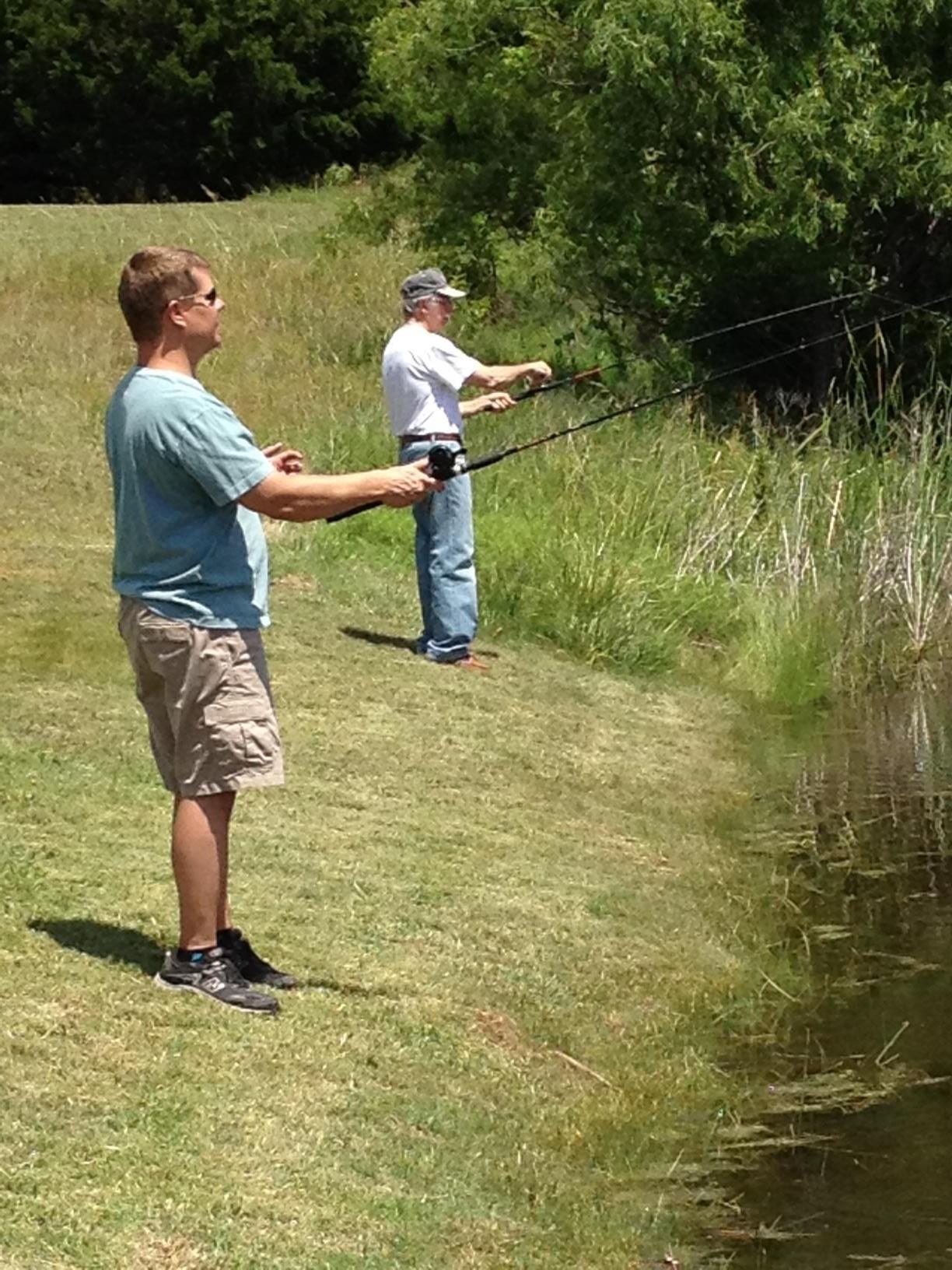 Fishing with Kevin in his pond at his home in Edmund, OK 2012