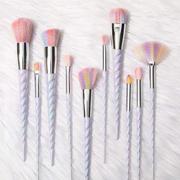 10 Pcs Spiral Unicorn Makeup Brush Set With White Or Rainbow Bristles