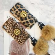 Plush Leopard Print Phone Case With Fur Ball And Strings For Iphone