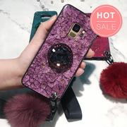 Samsung Fancy Marble Fur Ball Phone Case With Phone Holder