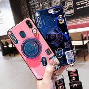 Retro Camera Pattern Phone Case for Samsung with Phone Holder and Strap