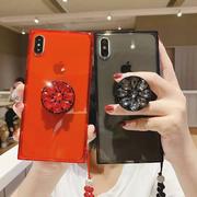 Korean Style Pure Color Silicone Gel iPhone Case With Crystal Phone Holder And String