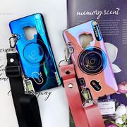 Retro Camera Pattern Phone Case for Samsung with Phone Holder and Strap