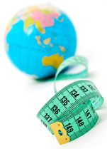 Globe with measuring tape.