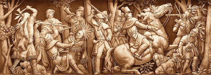 Death of Tecumseh, 1813, a relief sculpture by Constantino Brumidi for the Frieze of American History in the Rotunda of the US Capitol Building.