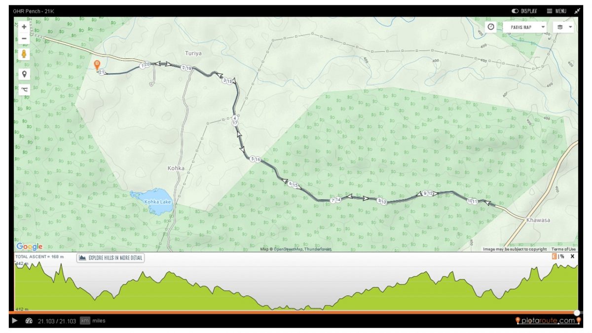 GHR Pench 21K Run Route