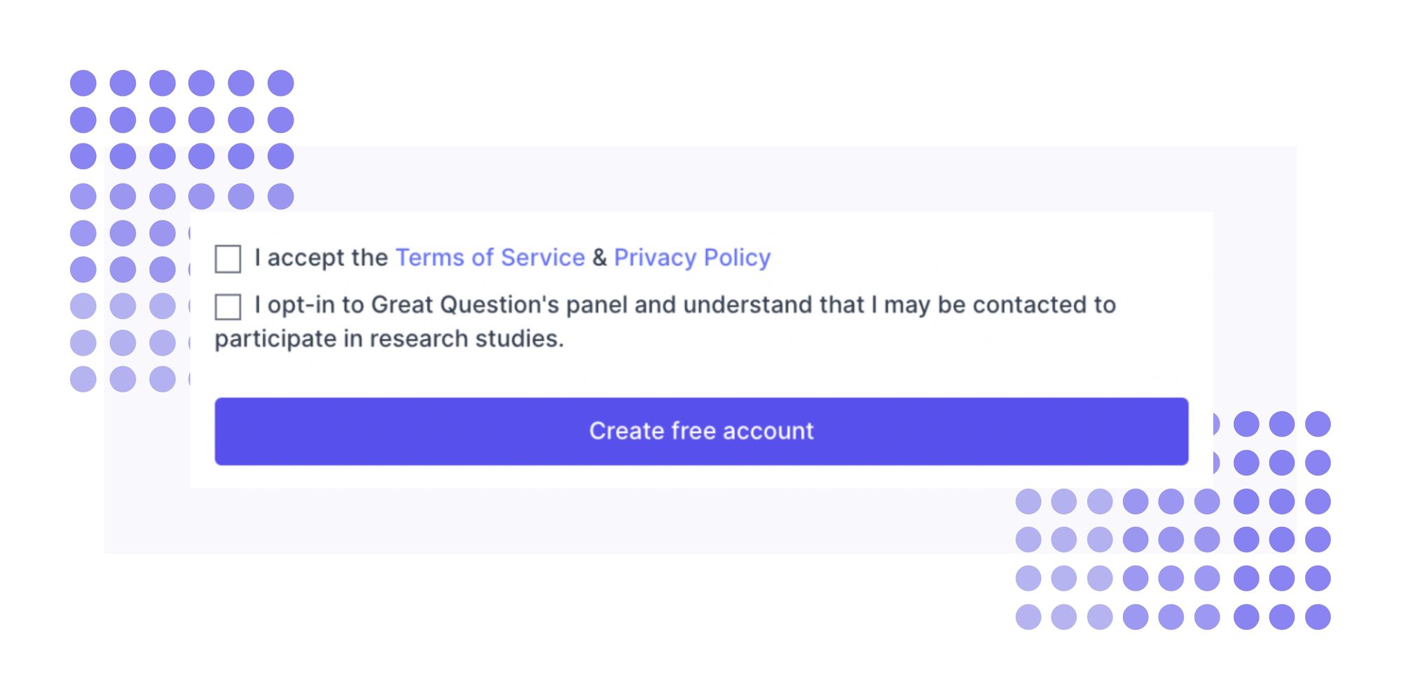 Great Question sign up page with research panel opt-in option