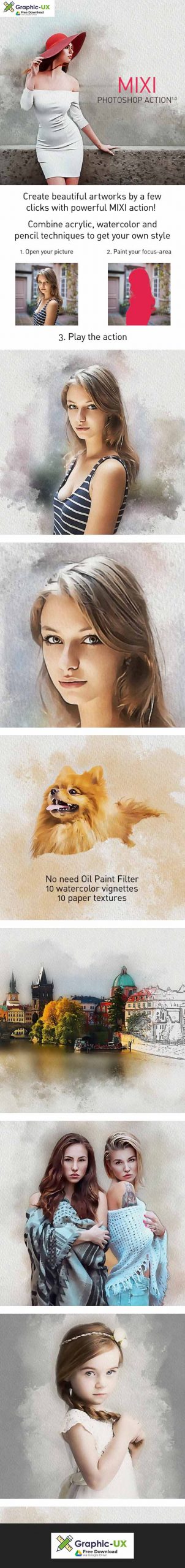 MIXI Acrylic Watercolor Pencil Sketch Photoshop Action