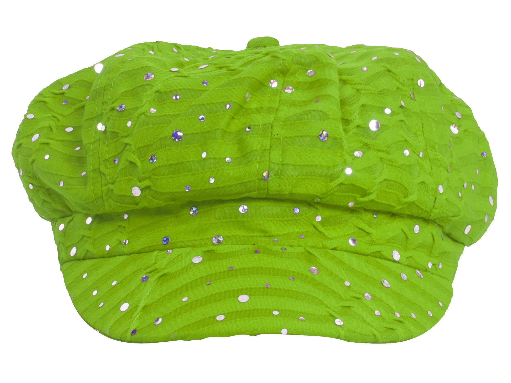 Glitter Sequin Trim Newsboy Style Relaxed Fit Cap Lime Green