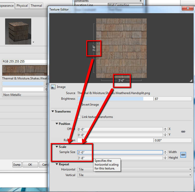 Revit Cómo cambiar el tamaño del material