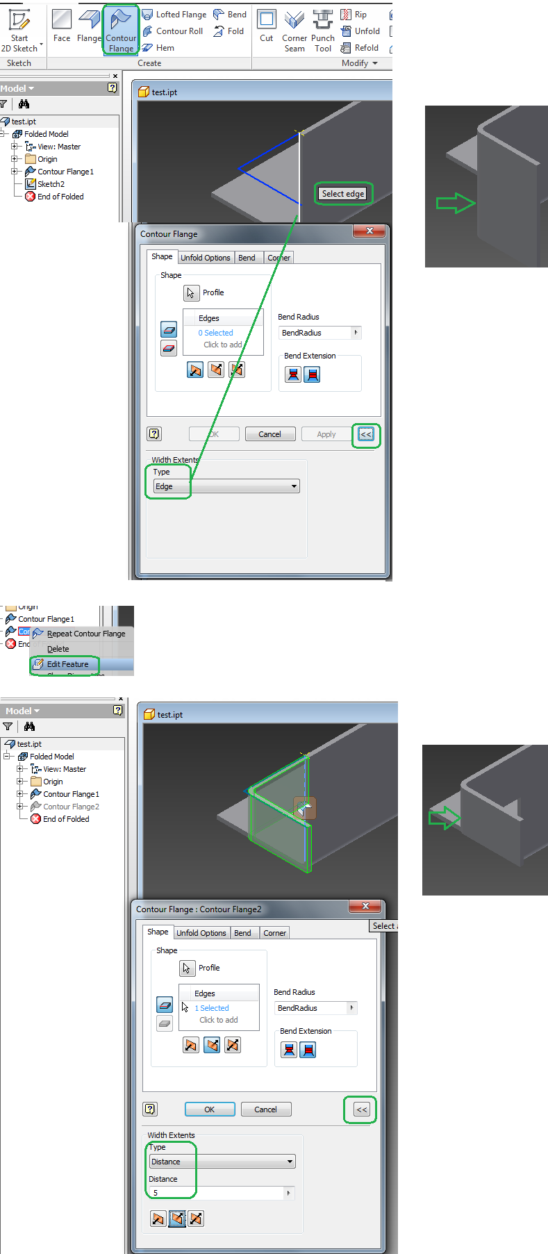 Inventor CER when distance is used in contour flange Search