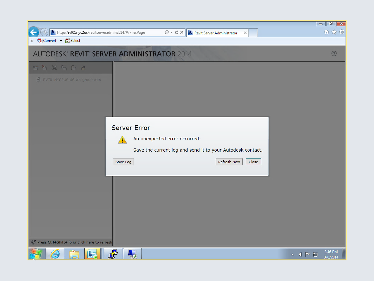 Revit Server Administrator affiche le message "Indisponible" ou "Erreur de serveur"