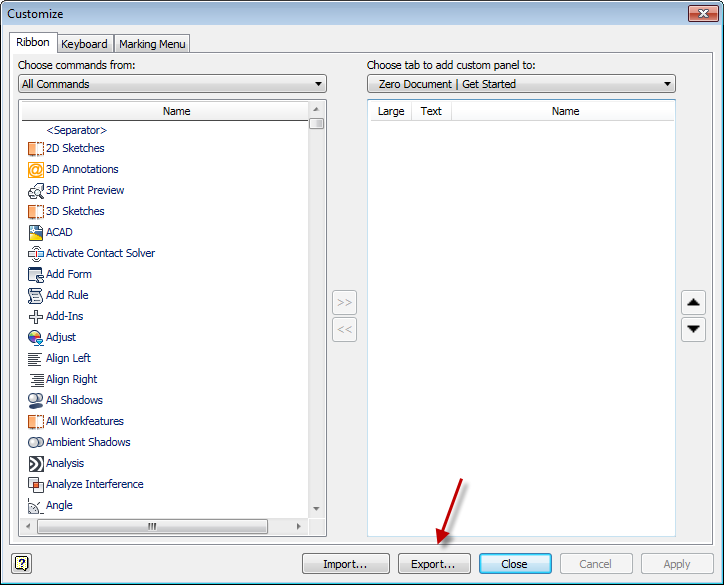 Backup Ribbon, Keyboard and Marking Menu